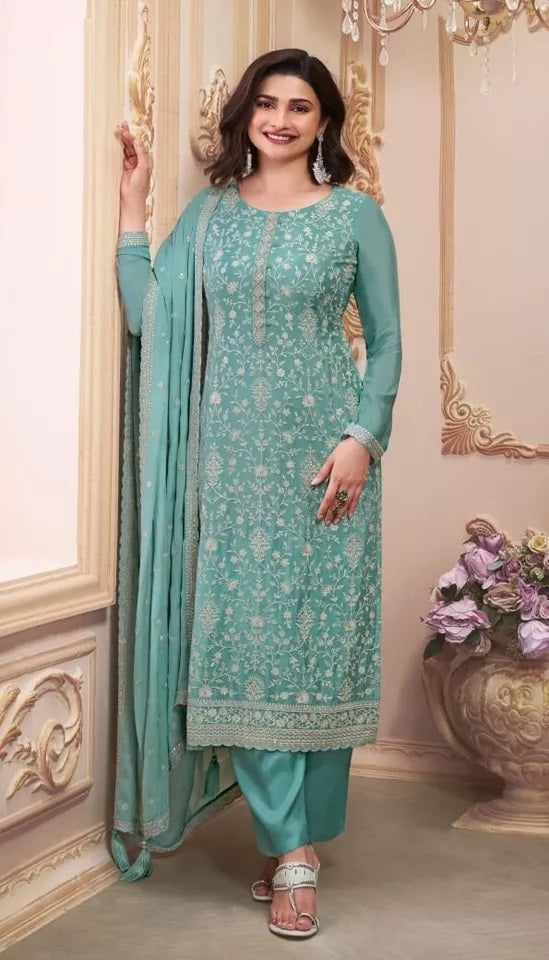 Chinon Silk With Sequence Embroidery Stitched Work Top Bottom Dupatta