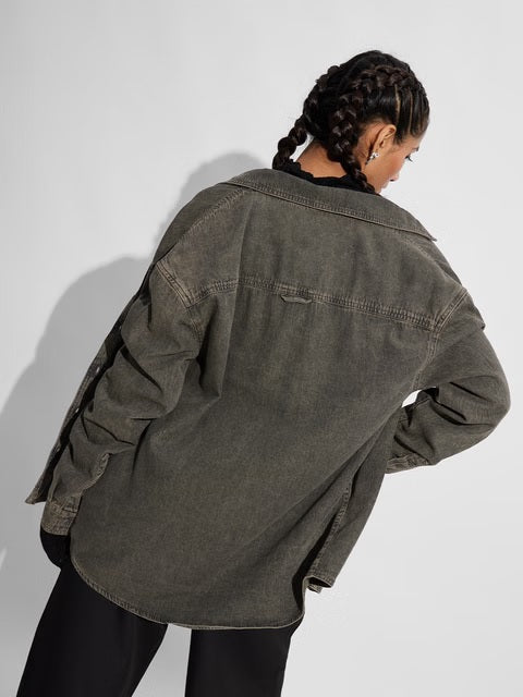 Classic Denim Forest Green Women Boyfriend Shirts