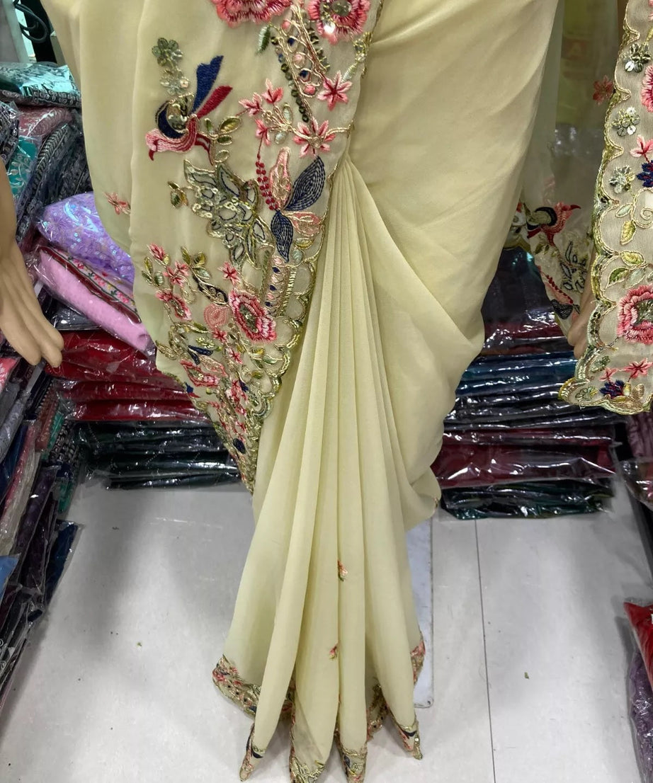 Georgette With Embroidery Work  Designer Sari & Blouse