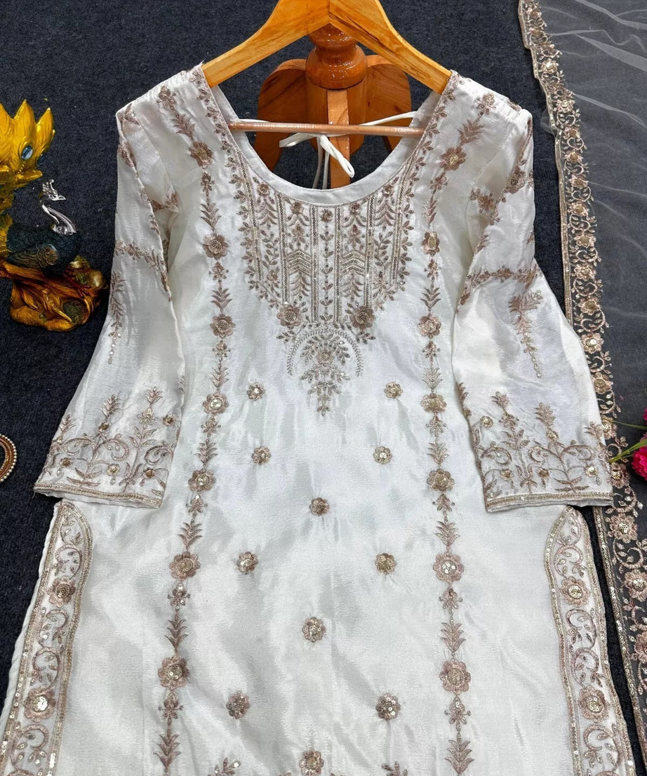 Chinon Silk Traditional Wedding Wear Latest Top Sharara & Dupatta