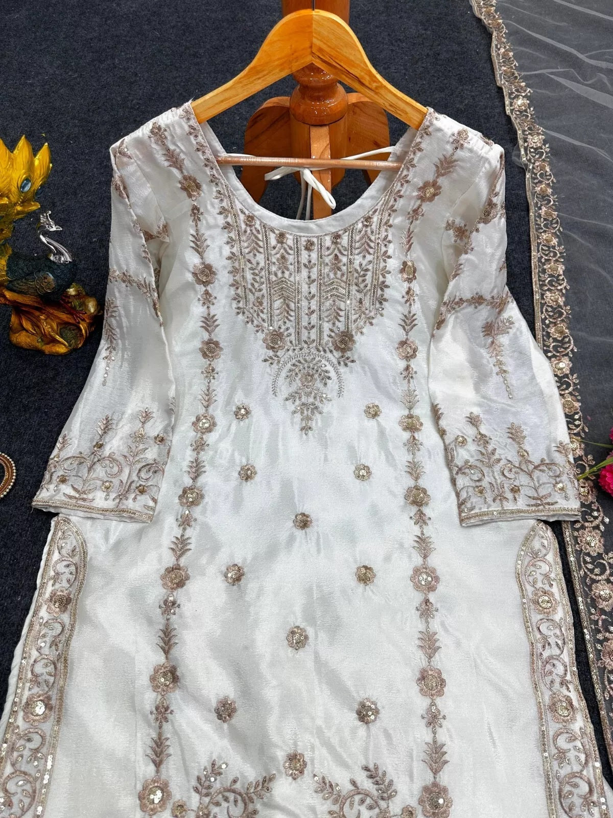 Chinon Silk Traditional Wedding Wear Latest Top Sharara & Dupatta