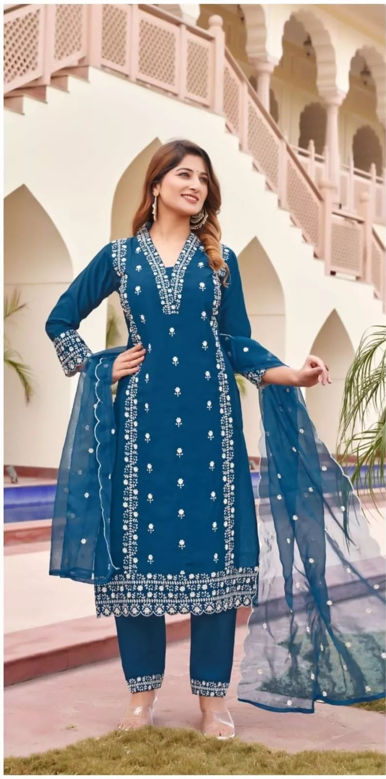 Style Full Stitched Viscose Roman Silk Top Bottom Dupatta