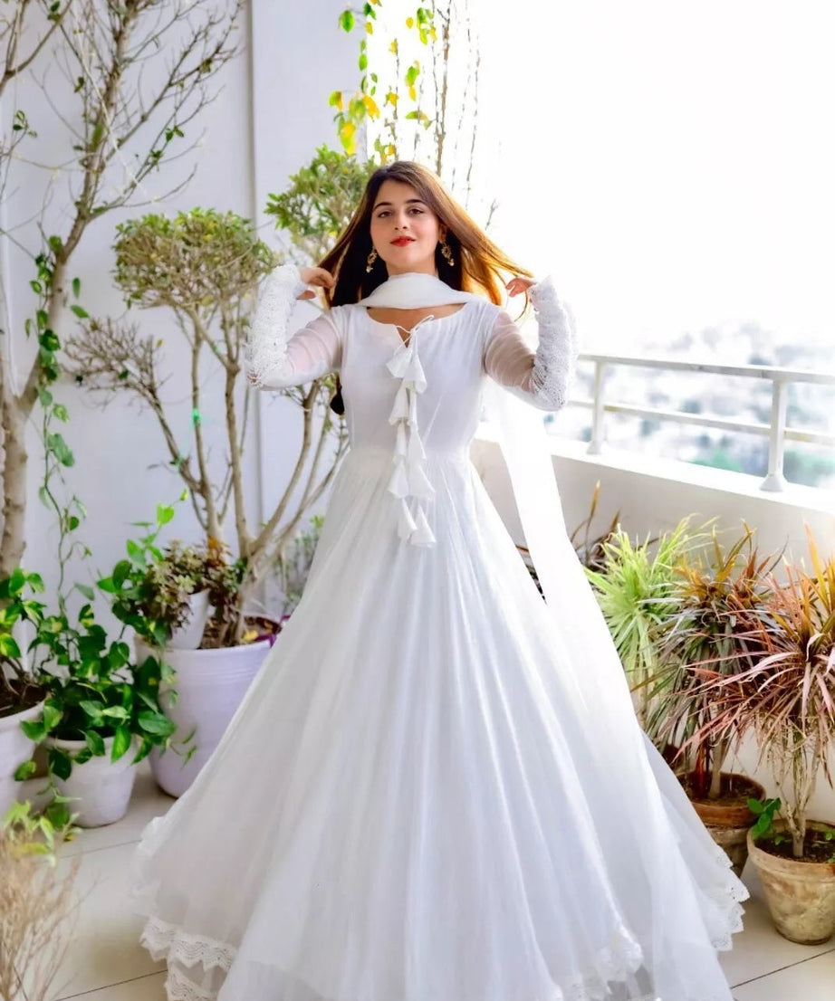 Designer Faux Georgette Long Anarkali Gown & Dupatta