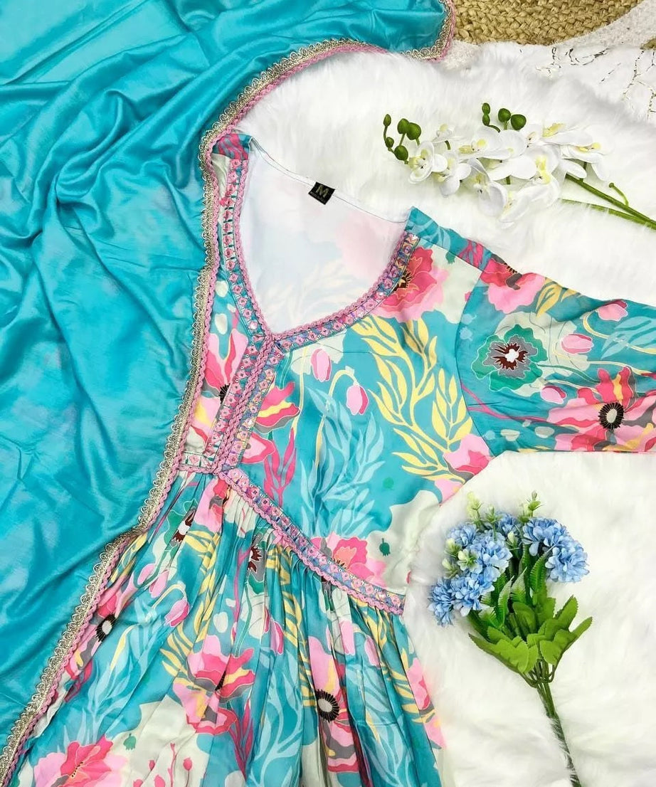 Full Stitched Muslin With Digital Print Top Pant & Dupatta