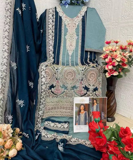 Heavy Vichitra With Embroidery Work Pakistani Top Bottom & Dupatta