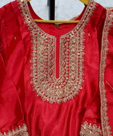 Heavy Pure Chinon Classic Stitched Kurti Bottom & Dupatta