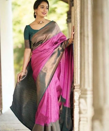 Wedding Soft Lichi Silk Sare With Blouse,Party Function Sari