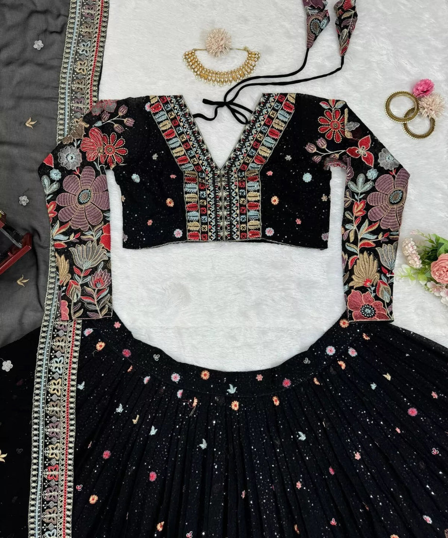 Georgette With Sequence Work  Lehenga Blouse & Dupatta