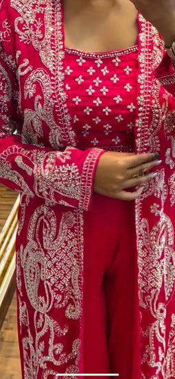 Faux Georgette With Designer  Embroidery Work Shrug - Palazzo & Blouse