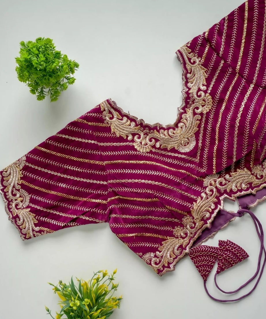 New Stylish Classic Full Stitched Taffeta Silk Blouse & Choli