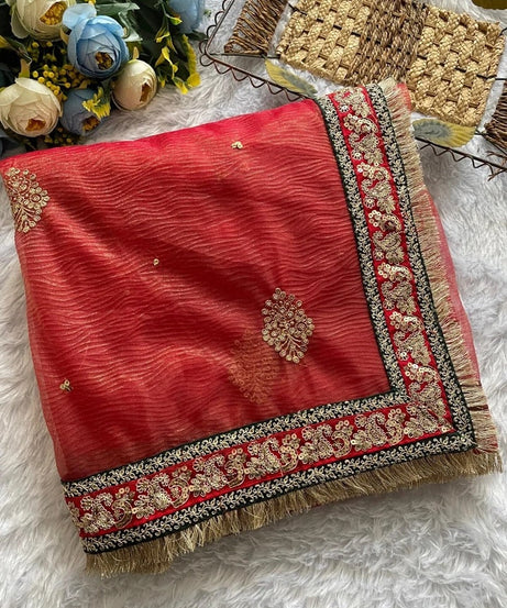 Heavy Soft Banarasi Crush Fabric Party Wedding Wear Saree,Function Sari