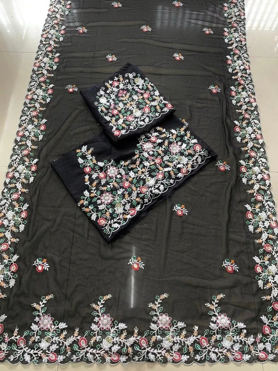 Georgette Embroidery Work Saree With Blouse,Party Wear Designer Saree