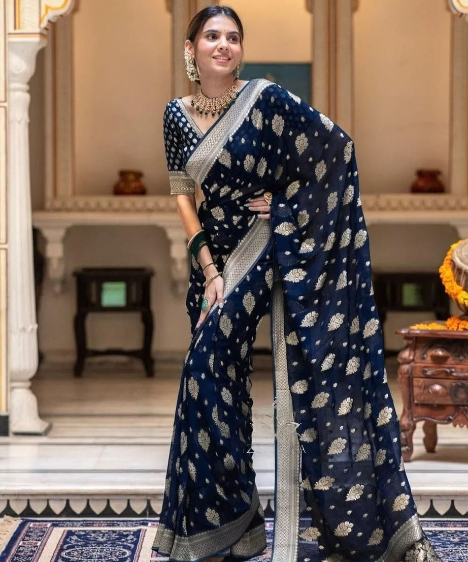 Women's Traditional Banarasi Soft Silk Saree & Blouse