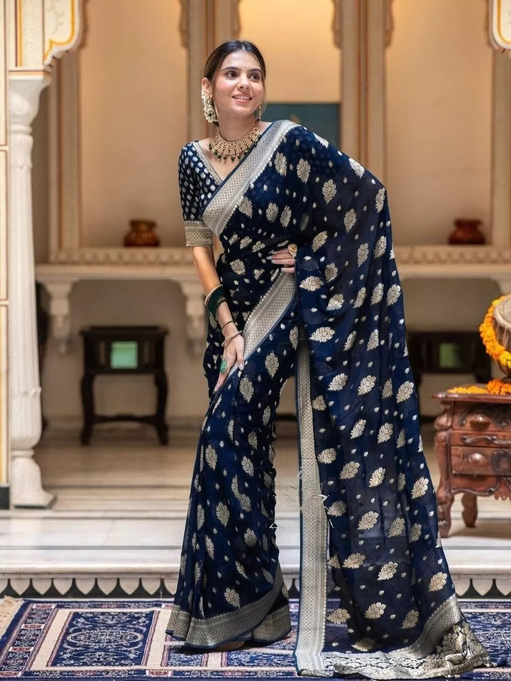 Women's Traditional Banarasi Soft Silk Saree & Blouse