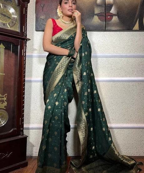 Traditional  Designer Wedding Banarasi Soft Silk Saree & Blouse