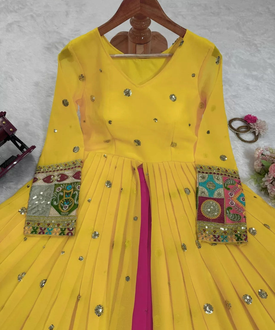 Faux Georgette With Sequence Work Top Lehenga & Dupatta Set