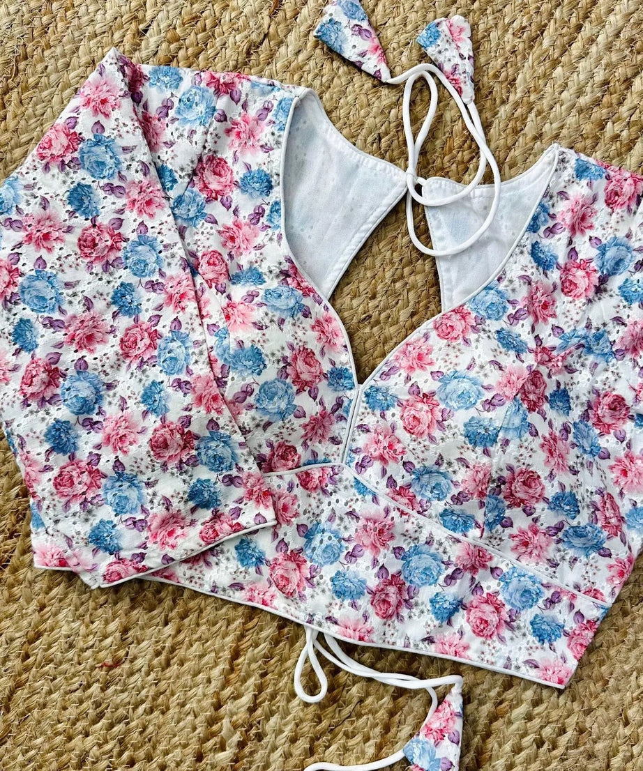 Wedding Hakoba With Flower Print All Over Blouse Choli