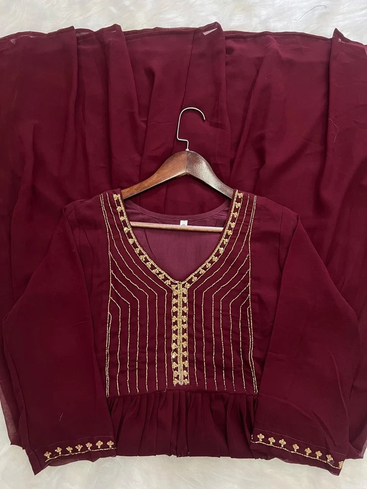 Full Stitched Traditional Wear Blooming Georgette Kurti Long Gown