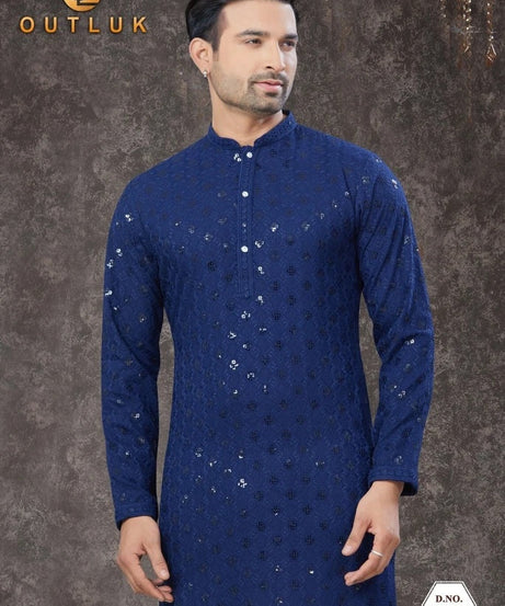 Traditional Wear Rayon Sifly Lakhnawi Kurta Pajama Set For Men's