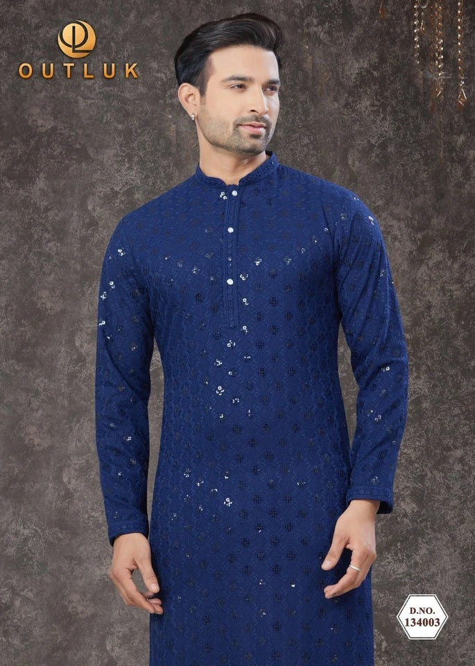 Traditional Wear Rayon Sifly Lakhnawi Kurta Pajama Set For Men's