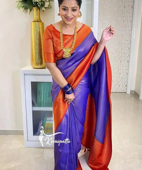 Soft Lichi Silk & Jacquard Work Saree With Blouse