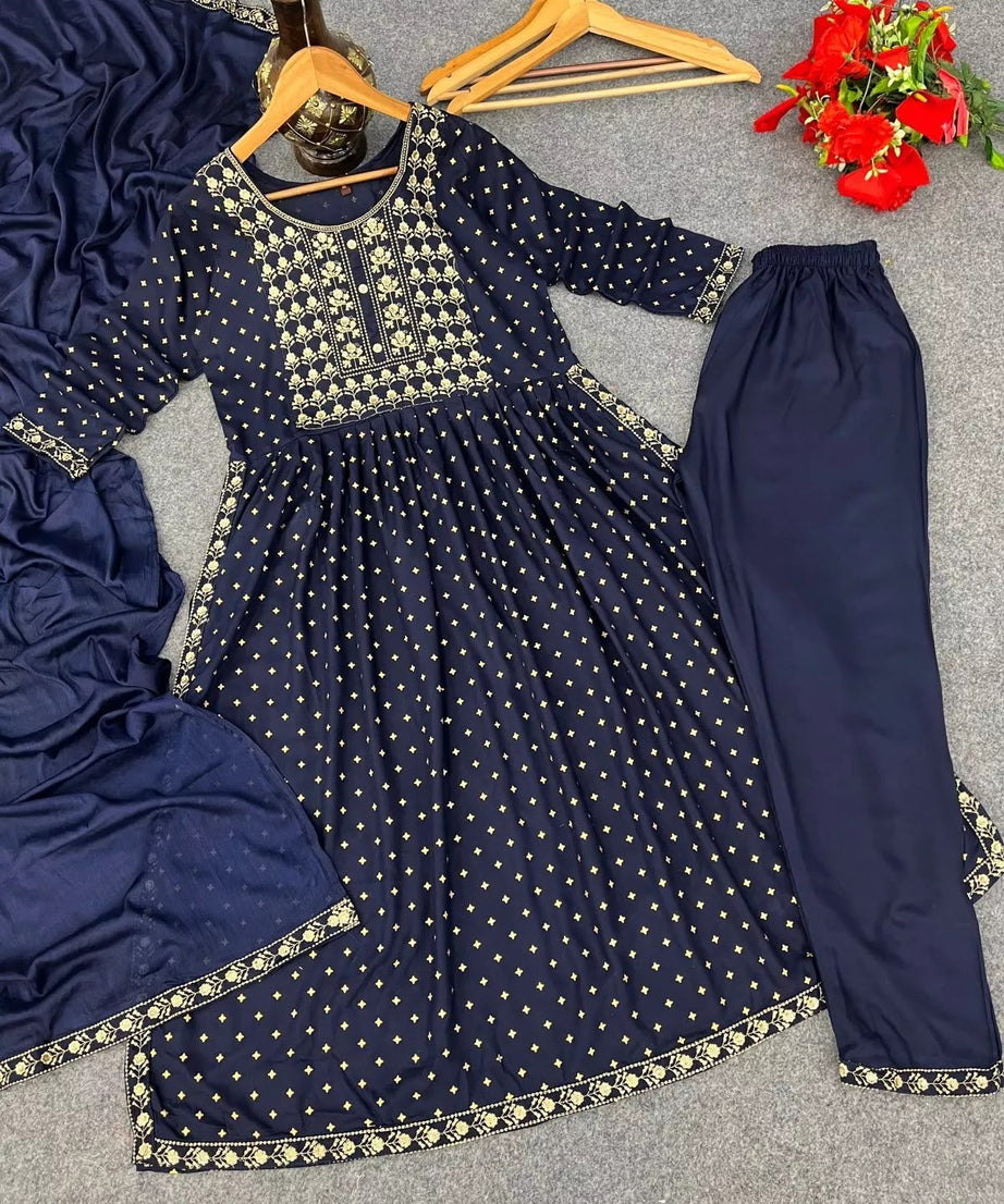 Chinon With Embroidery Work  Salvar Kameez With Dupatta