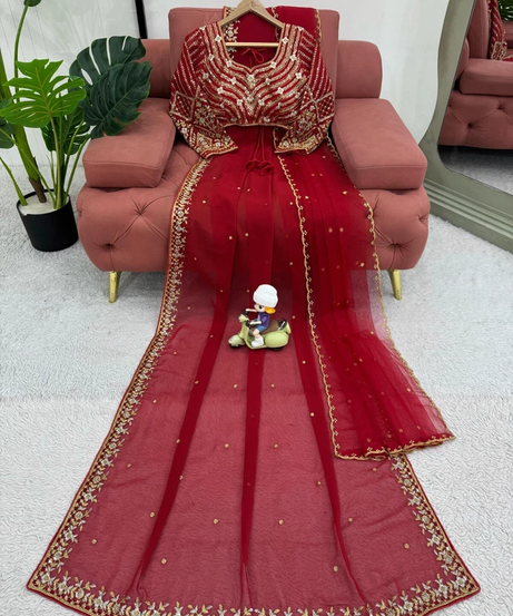 Faux Georgette Designer Traditional Saree Blouse With Dupatta 11-KD