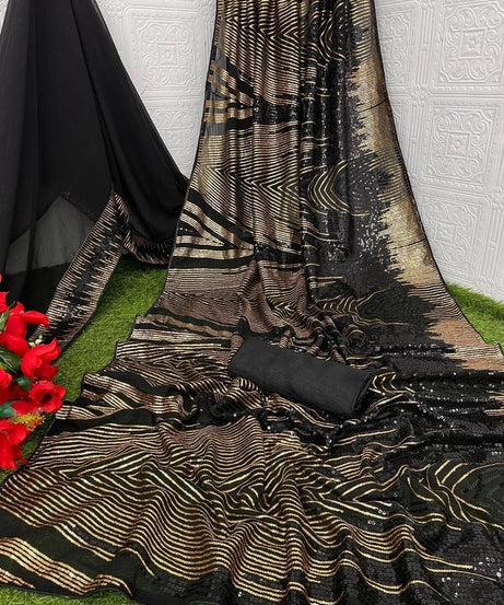 Traditional Georgette Saree With Blouse,Function Wedding Sari