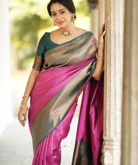 Wedding Soft Lichi Silk Sare With Blouse,Party Function Sari