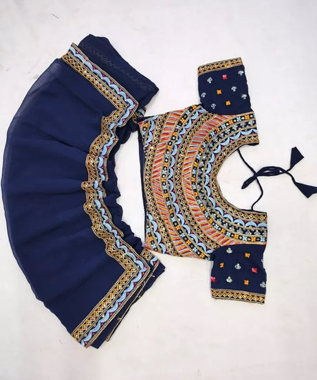 Soft Georgette With Embroidery Lace Border Ready To Wear Sari With Blouse