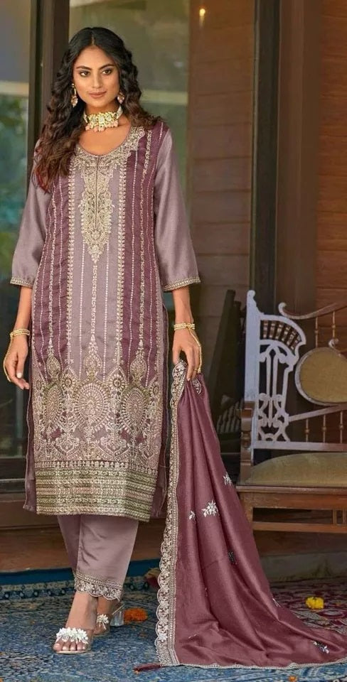 Heavy Vichitra With Embroidery Work Pakistani Top Bottom & Dupatta