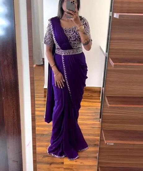 Ready To Wear Traditional Heavy Chinon Saree For Women's