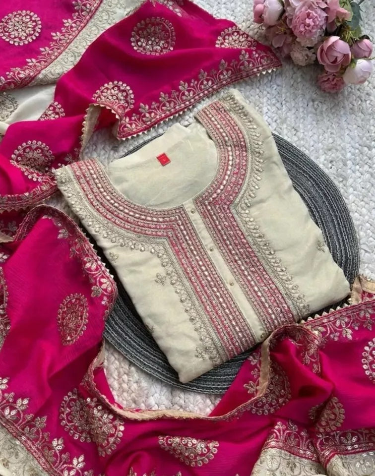 Heavy Pure Chinon Beautiful Traditional Full Stitched Kurti Bottom Dupatta