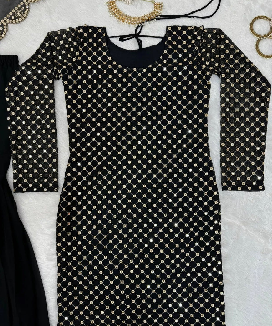 Georgette With Sequence Work  Pakistani Top Sharara Dupatta