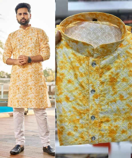 Men's FullStitched Heavy Rayon Schiffli Work Bollywood Kurta Pajama