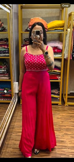 Faux Georgette With Designer  Embroidery Work Shrug - Palazzo & Blouse