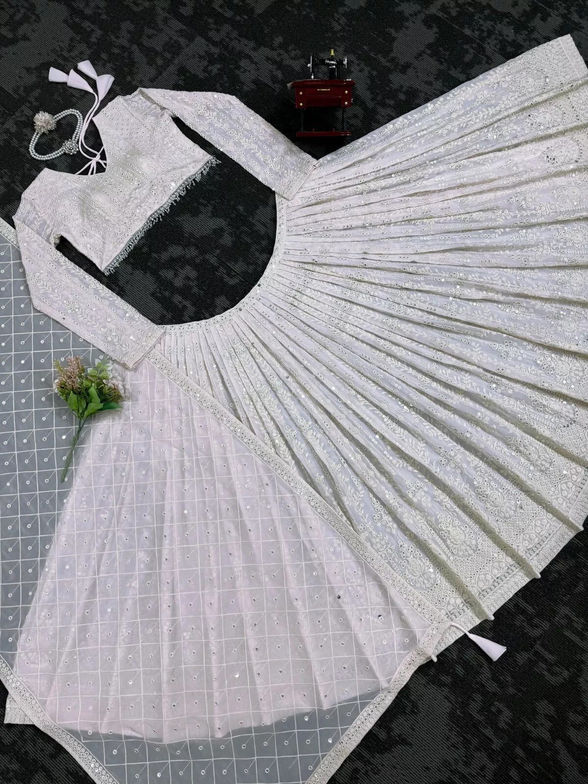 Georgette With Sequence & Theard Work Lehenga Blouse Dupatta