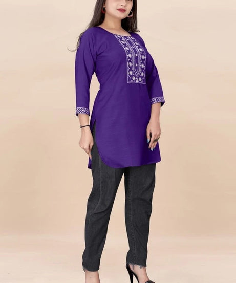 Stylish Rayon Kurti, With Embroidery Sequens Work Short Top Kurti