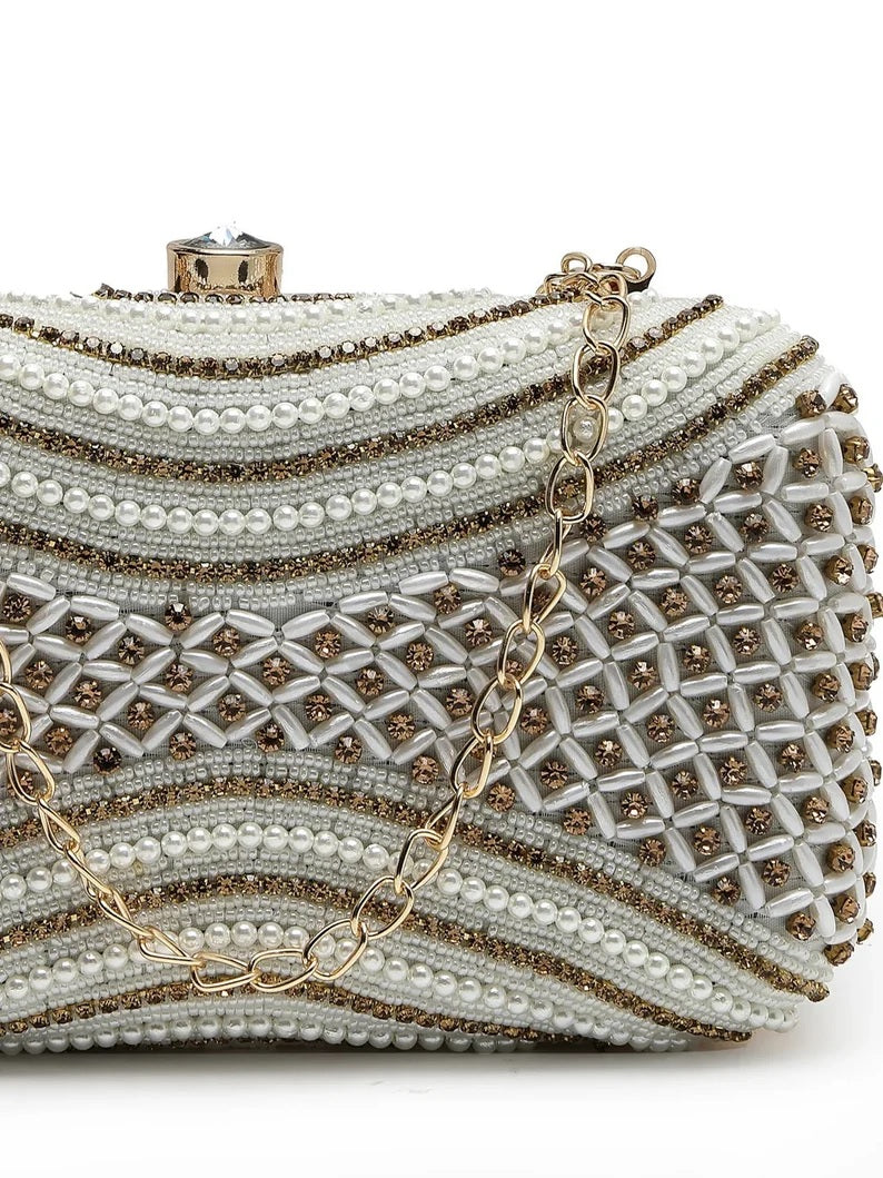 Adorn Embellished Faux Silk Clutch