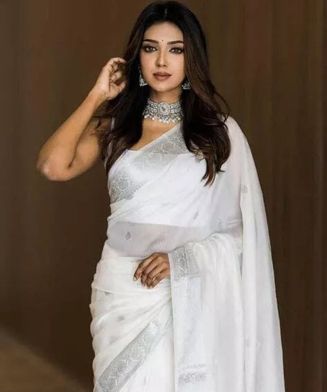 Soft Linen Slub Fancy Saree With Blouse For Women's