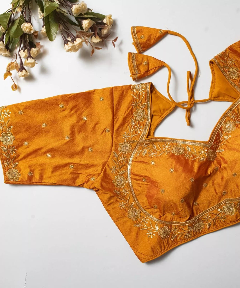 Wedding Exclusive Full Stitched Olive Silk Blouse & Choli