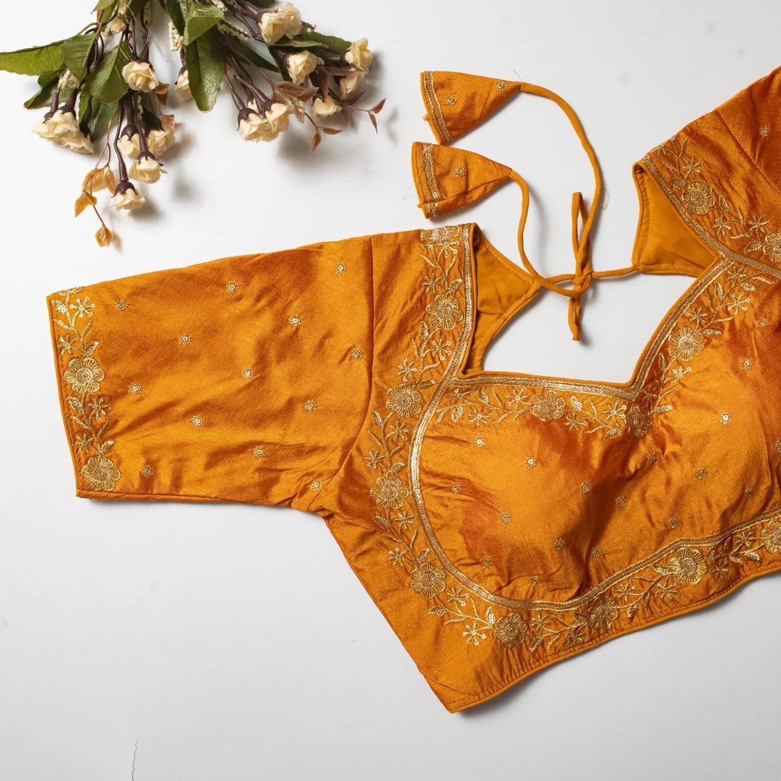 Wedding Exclusive Full Stitched Olive Silk Blouse & Choli