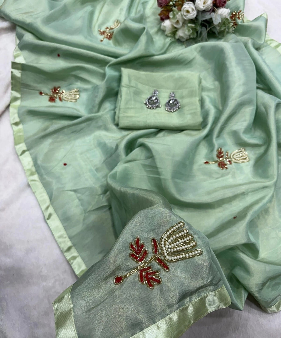 Soft Tissu Silk Beautiful Ethnic Saree, Wedding Wear Sari With Blouse