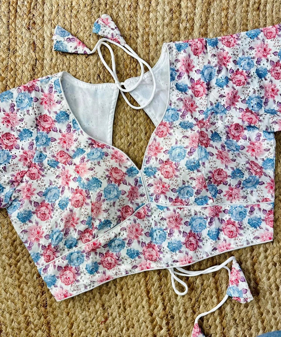 Wedding Hakoba With Flower Print All Over Blouse Choli