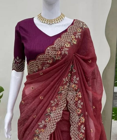 Bollywood Wedding Wear Crunchy Silk Saree, Party Wear Ethnic Sari & Blouse