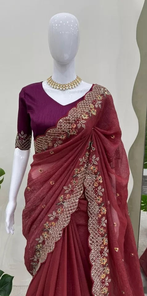 Bollywood Wedding Wear Crunchy Silk Saree, Party Wear Ethnic Sari & Blouse