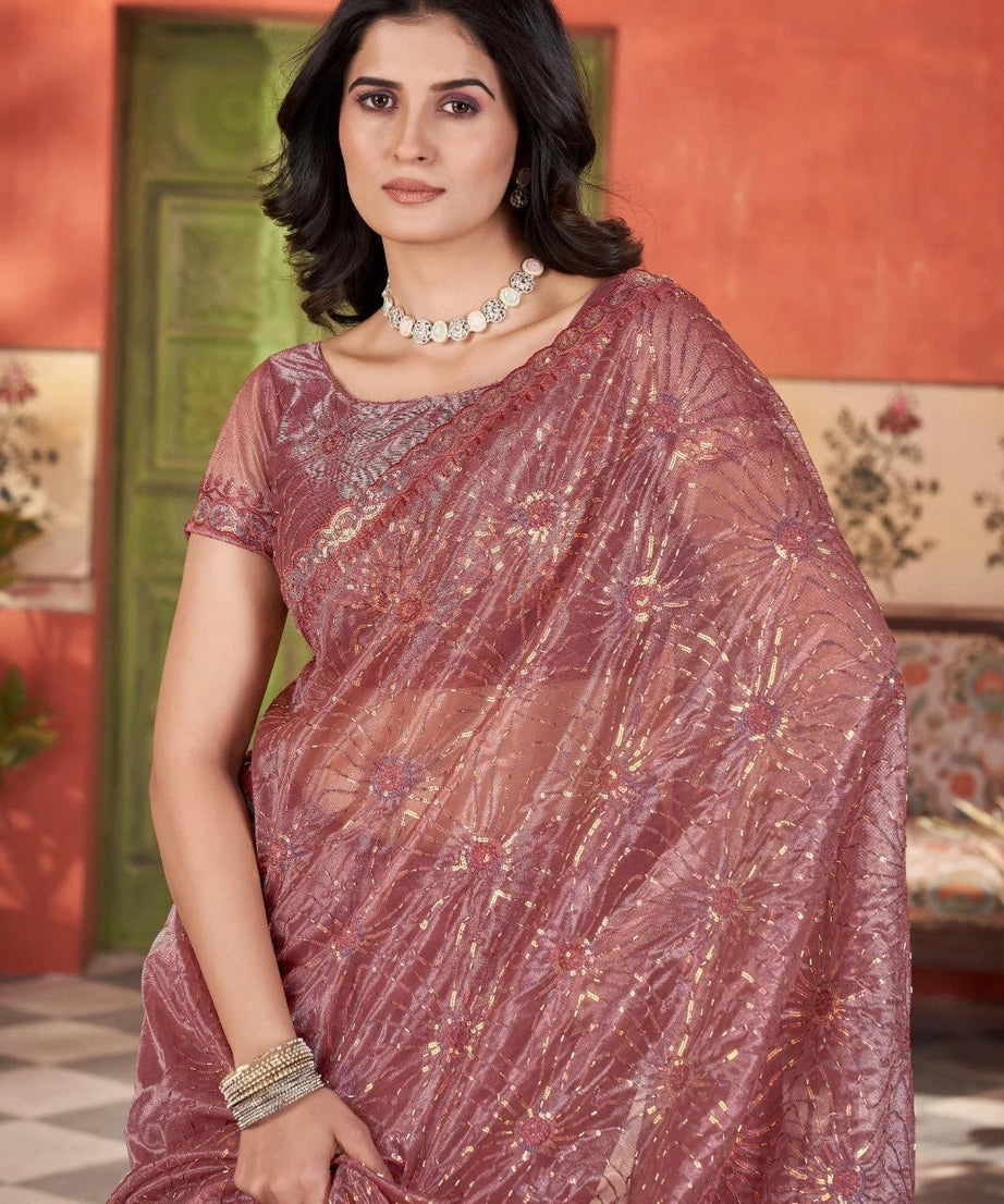 Printed Beautiful Traditional Wear Twill Net Saree With Blouse