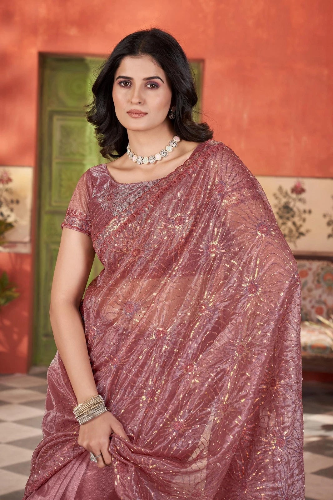 Printed Beautiful Traditional Wear Twill Net Saree With Blouse