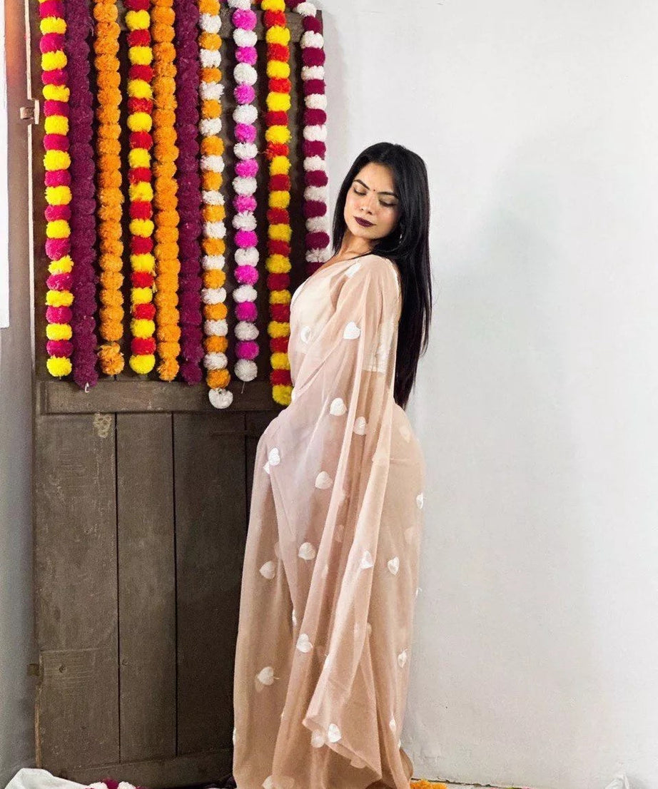 Faux Georgette Designer Saree & Blouse For Women's