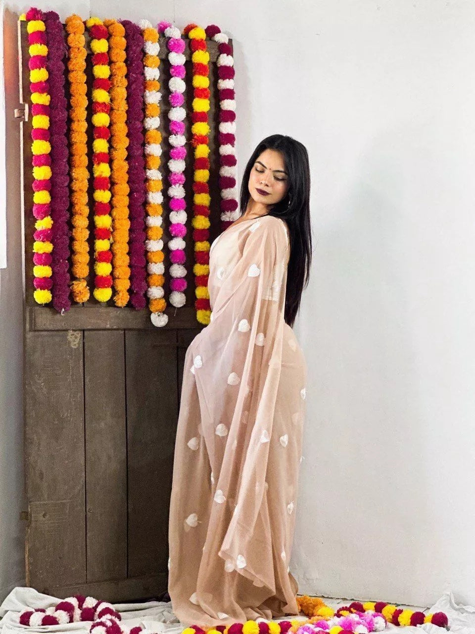 Faux Georgette Designer Saree & Blouse For Women's